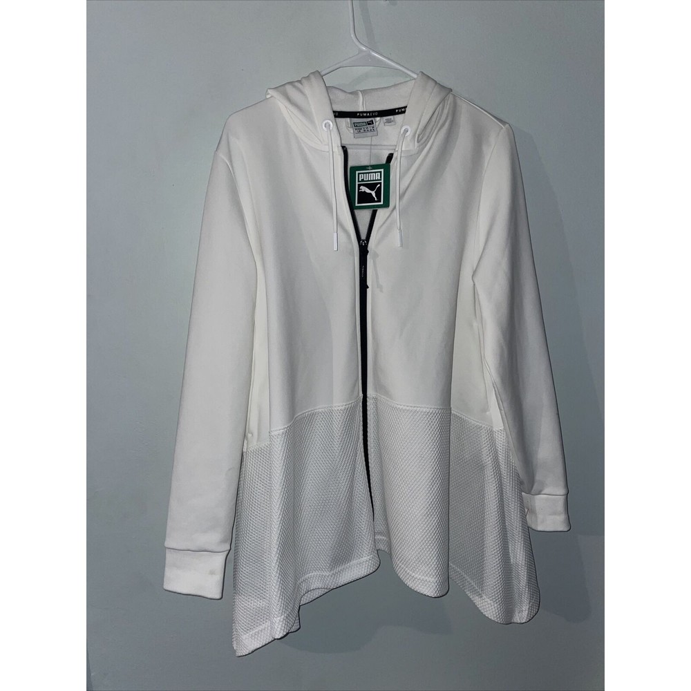NWT Puma Evo Drapy Full Zip Up Men’s SZ L White Hoodie Mesh Front MSRP $85